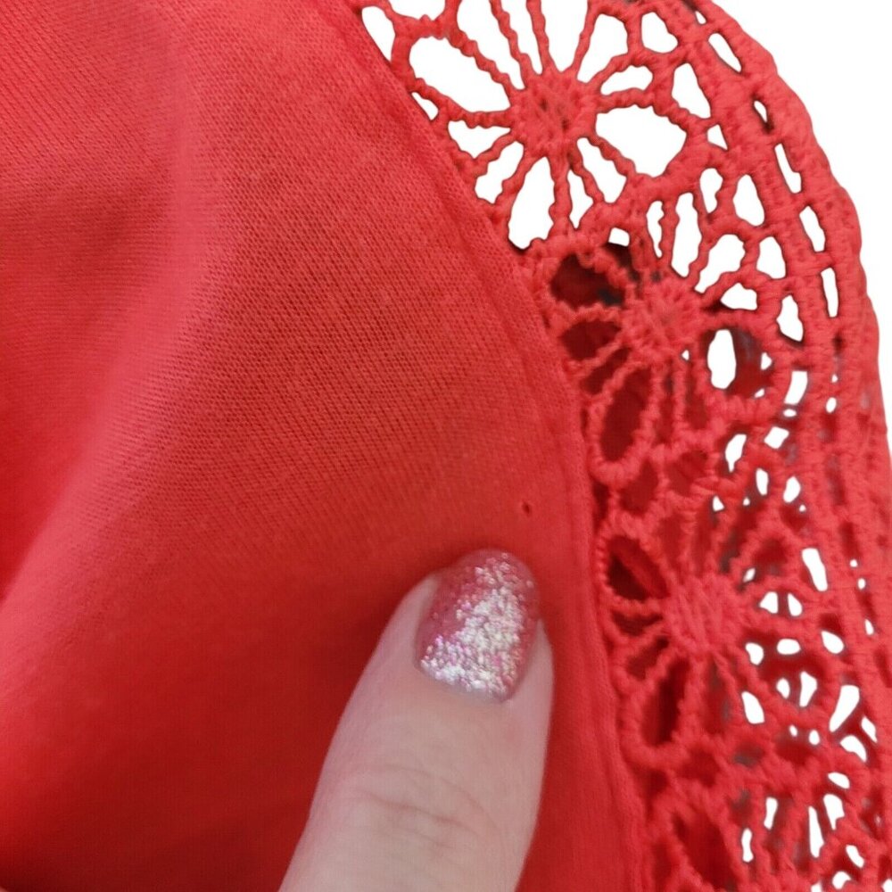 New York Laundry Top Womens Size M Orange Red Crochet Shoulder 3/4 Sleeve - Picture 5 of 9